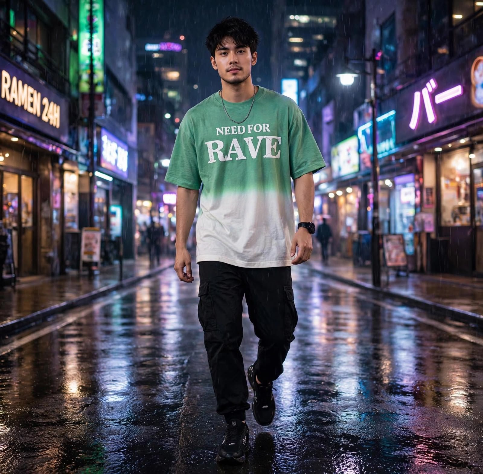 Need For Rave Gradient Oversized Tee model wearing